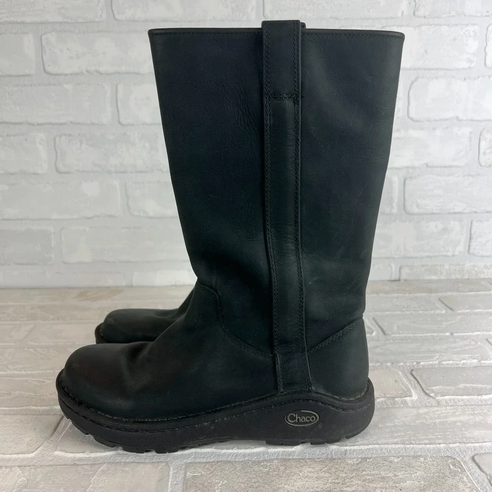 Chaco Credence Tall Vibram Nurl Boots Womens 6.5 Black Leather‎ Performance 37.5